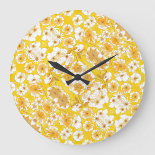 Mazipoodles Botanical Garden - Butterscotch Yellow Large Clock