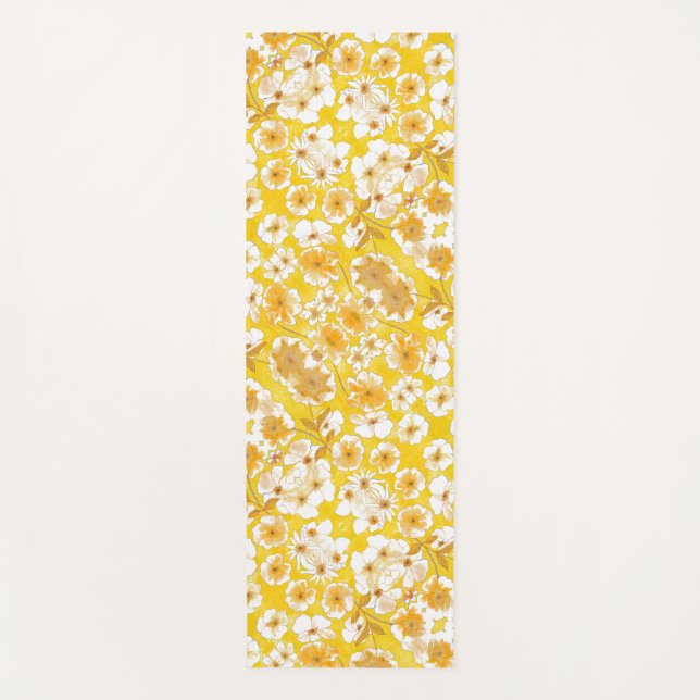 Mazipoodles Botanical Garden - Butterscotch Yellow Yoga Mat (Front)