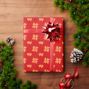 Mazipoodles Butterscotch Hearts On Scarlet Wrapping Paper