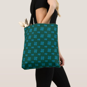 Mazipoodles Dusty Blue Hearts On Dark Green Tote Bag