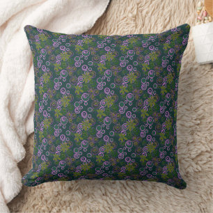 Mazipoodles Floral Bubbles Argyle Green Pink Cushion