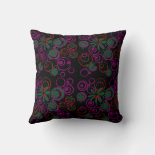 Mazipoodles Floral Bubbles Black Pink Green Red Cushion