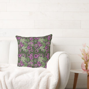 Mazipoodles Floral Bubbles - Fuchsia Pink Green Cushion
