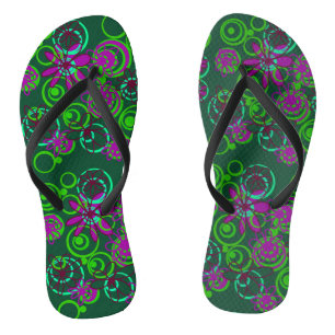 Mazipoodles Floral Bubbles Green Purple Plum       Thongs
