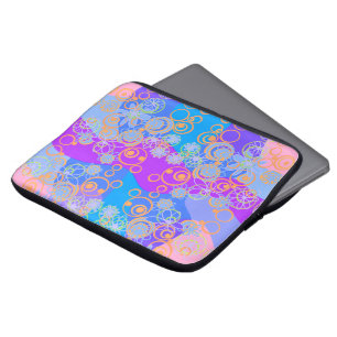 Mazipoodles Floral Bubbles Multi Blue Orange Blue Laptop Sleeve