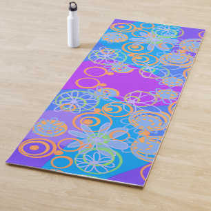 Mazipoodles Floral Bubbles Multi Blue Orange Blue Yoga Mat