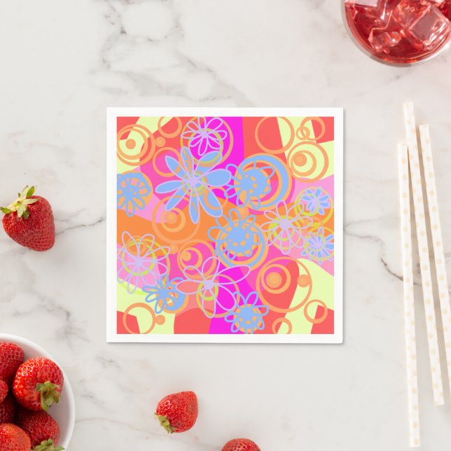 Mazipoodles Floral Bubbles Multi Pink Orange Blue Napkin (Insitu)