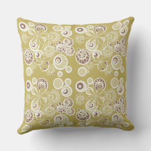 Mazipoodles Floral Bubbles - Olive White Brown Cushion