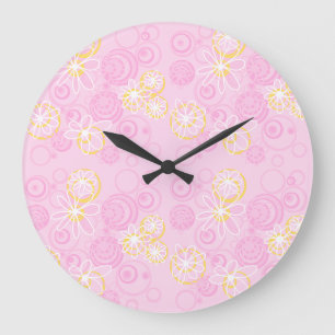 Mazipoodles Floral Bubbles - Pink Yellow White Large Clock