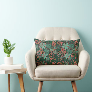 Mazipoodles Floral Bubbles - Spearmint Coral Green Lumbar Cushion