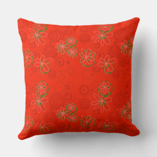 Mazipoodles Floral Bubbles - Tomato Red Green Cushion