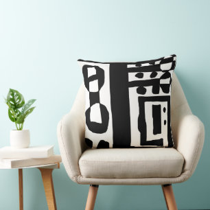 Mazipoodles Floral Decal Ethnic Print Black White Cushion