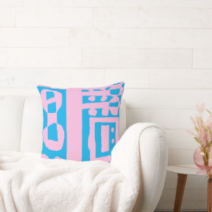 Mazipoodles Floral Decal Ethnic Print Pink Blue Cushion