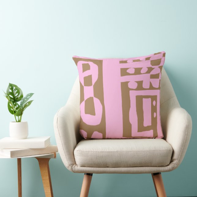 Mazipoodles Floral Decal Ethnic Print Pink Brown Cushion (Chair)