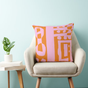 Mazipoodles Floral Decal Ethnic Print Pink Orange Cushion