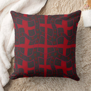 Mazipoodles Floral Love Hearts Check - Black Red Cushion
