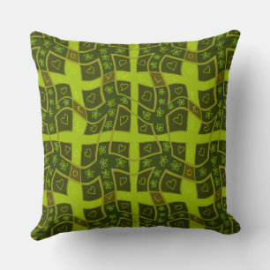 Mazipoodles Floral Love Hearts Check - Green Olive Cushion