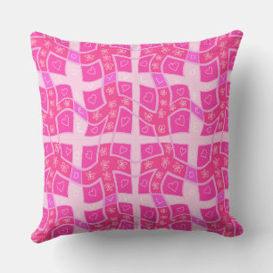 Mazipoodles Floral Love Hearts Check - Pink Cushion