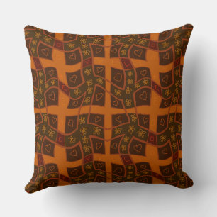 Mazipoodles Floral Love Hearts Check Rustic Brown Cushion