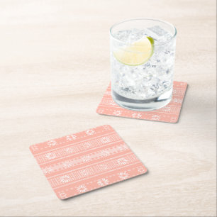 MAZIPOODLES Floral Striped Ribbed Knitting 202 Square Paper Coaster