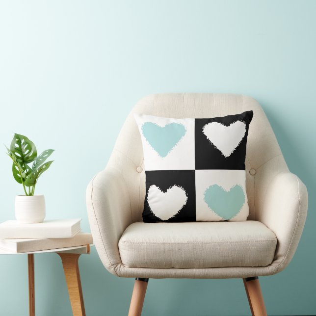 Mazipoodles Hearts Abstraction Duck Egg Blue Cushion (Chair)