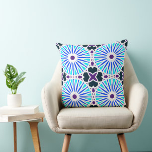 Mazipoodles Kaleidoscope Wheel P White Blue Purple Cushion