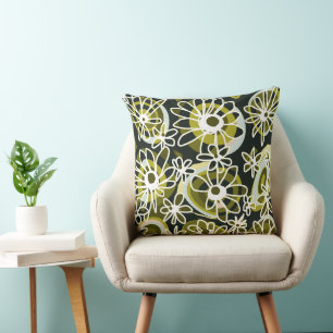 Mazipoodles Love Flowers - Black Olive White Cushion