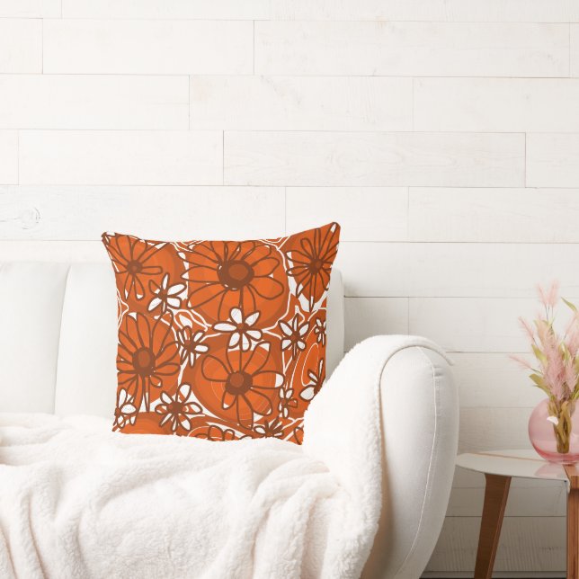 Mazipoodles Love Flowers - Burnt Orange Brown Cushion (Couch)