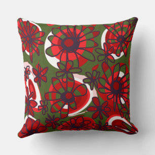 Mazipoodles Love Flowers - Green Red Black White  Cushion