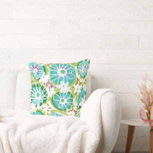 Mazipoodles Love Flowers - Green Teal Purple White Cushion