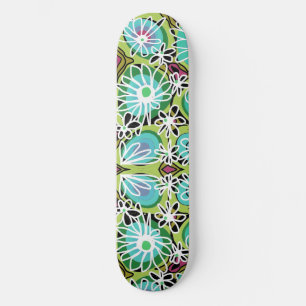 Mazipoodles Love Flowers - Green Teal Purple White Skateboard