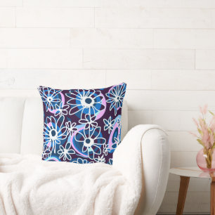 Mazipoodles Love Flowers - Indigo Blue Lilac White Cushion