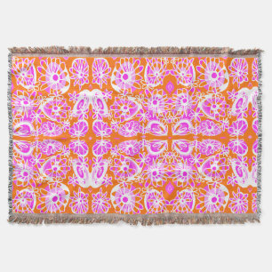 Mazipoodles Love Flowers - Orange Pink White Throw Blanket