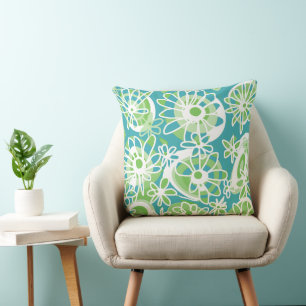 Mazipoodles Love Flowers - Teal Green White Cushion