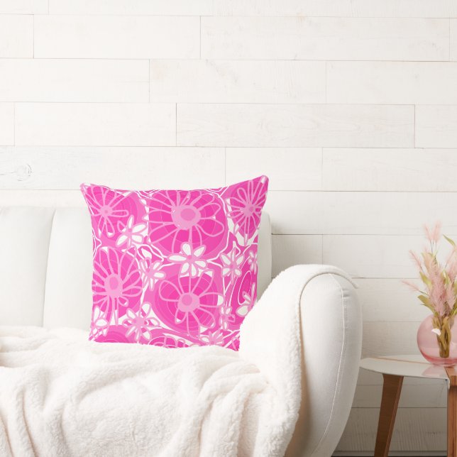 Mazipoodles Love Flowers - White Pink Too Cushion (Couch)