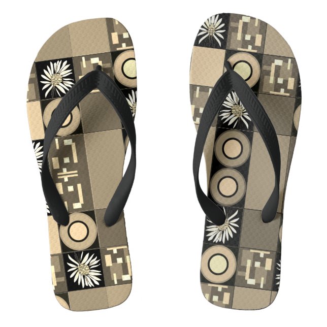 Mazipoodles Patchwork Quilt 2 Sepia Thongs (Footbed)