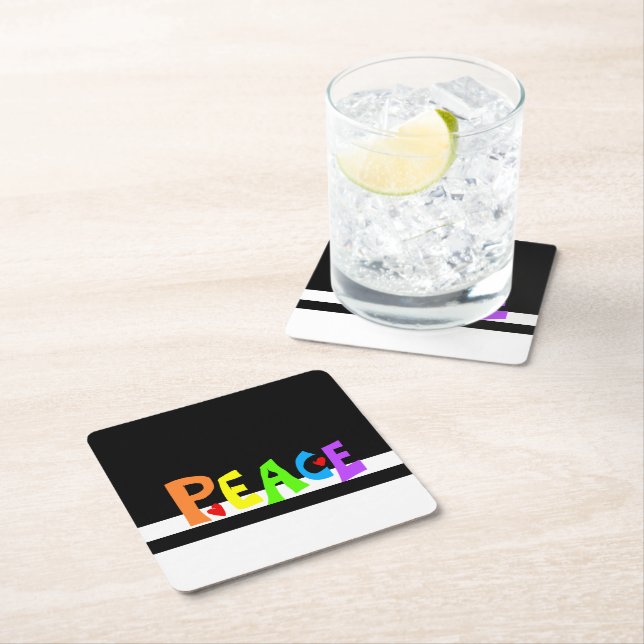 MAZIPOODLES Peace Rainbow Square Paper Coaster (Insitu)