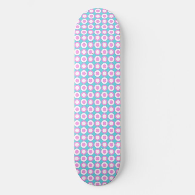 Mazipoodles Polka Dot Doughnuts - Blue Pink White  Skateboard (Front)