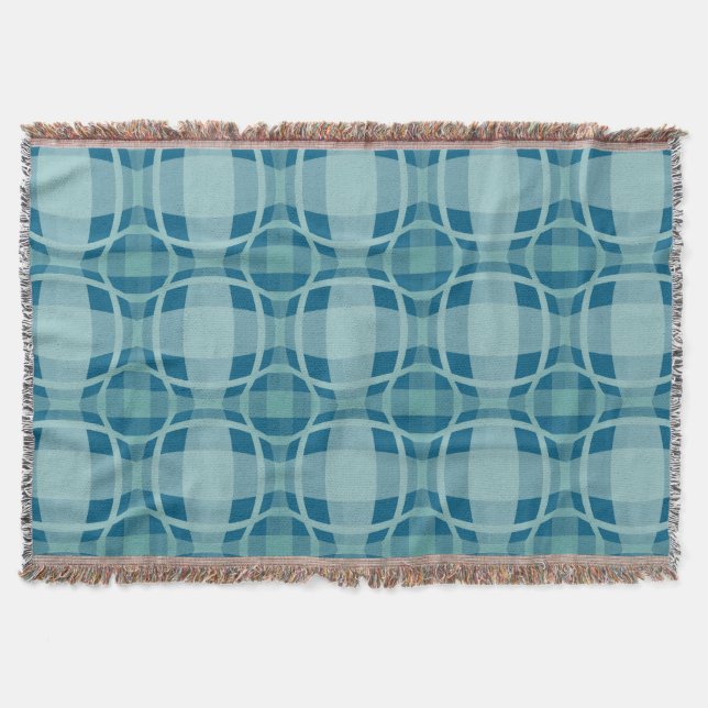 Mazipoodles Square Circle Plaid Baby Blue Throw Blanket (Front)