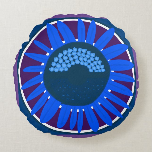 Mazipoodles Sunflower Sunshine: Blue 3 Round Cushion (Front)