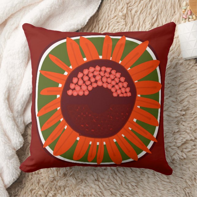 Mazipoodles Sunflower Sunshine: Brown Green Orange Cushion (Blanket)