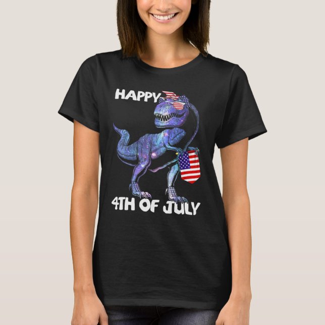 Mb35 Happy 4th July T-Rex Dinosaur Baby Toddler Bo T-Shirt (Front)
