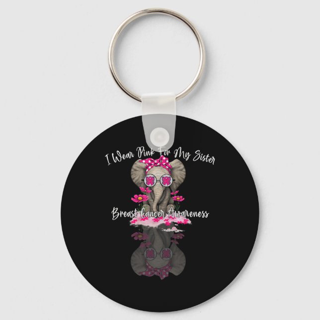 Mb I Wear Pink For My Sister Elephant Breast Cance Key Ring (Front)