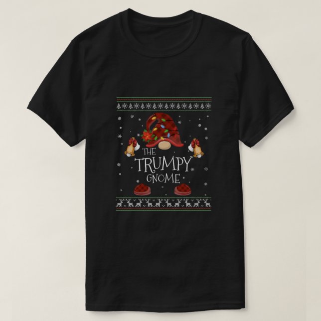 mb Trumpy Gnome Buffalo Plaid Christmas Light Ugly T-Shirt (Design Front)