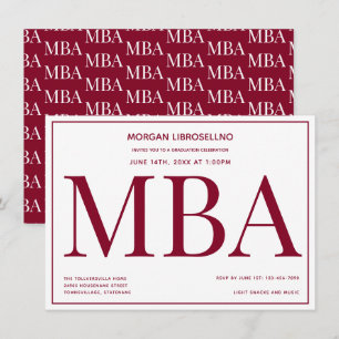 MBA degree Burgundy White Graduation Party Invitation