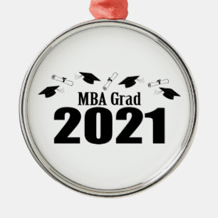MBA Grad 2021 Caps And Diplomas (Black) Metal Ornament