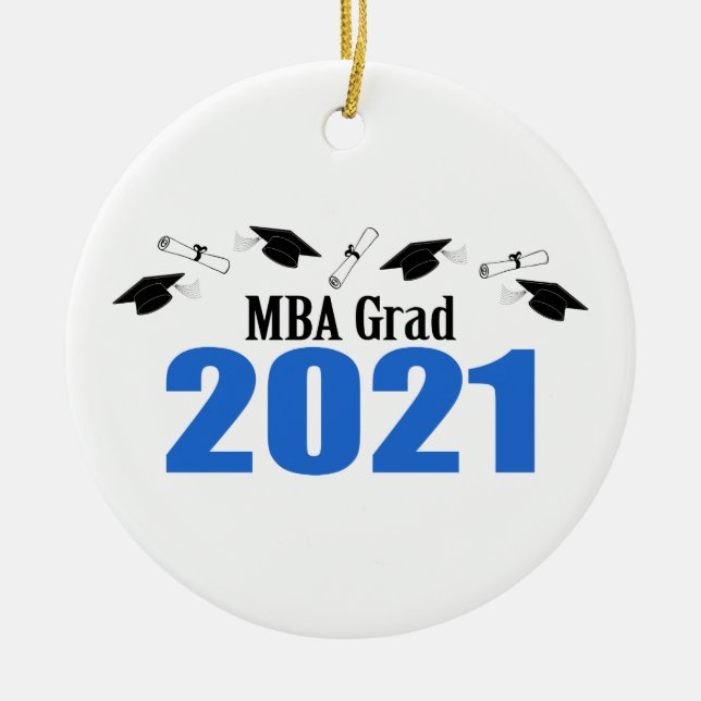 MBA Grad 2021 Caps And Diplomas (Blue) Ceramic Ornament (Front)