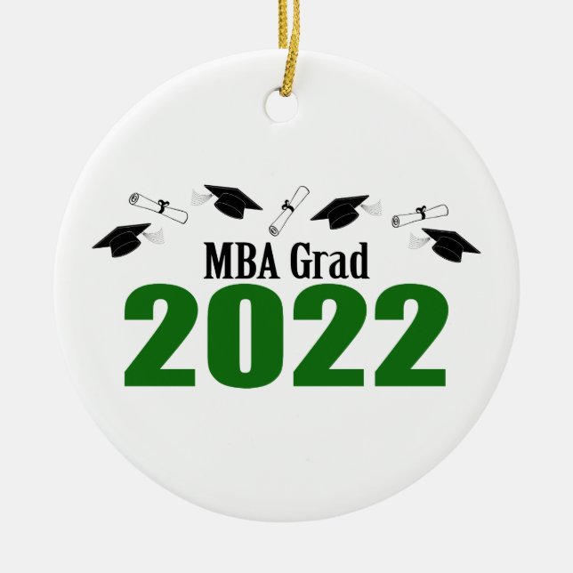 MBA Grad 2022 Caps And Diplomas (Green) Ceramic Ornament (Front)