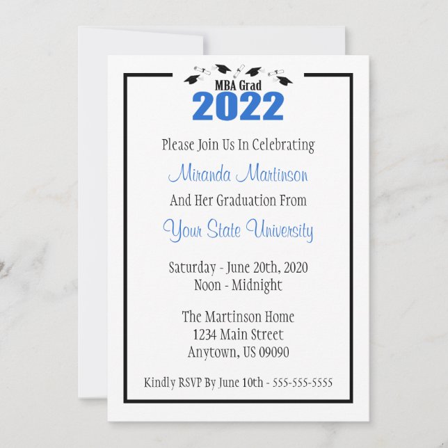 MBA Grad 2022 Graduation Invite (Blue Caps) (Front)