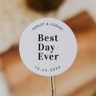 MBest Day Ever Modern Wedding Favour Classic Round Sticker